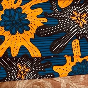 New W African Ankara 3 meter Royal blue vibrant Orange fabric